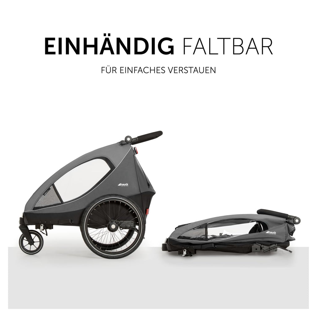 Kinderfahrradanhänger Dryk Duo 2in1 Fahrradanhänger und Buggy für 2 Kinder faltbar mit Deichsel und Sicherheitsfahne