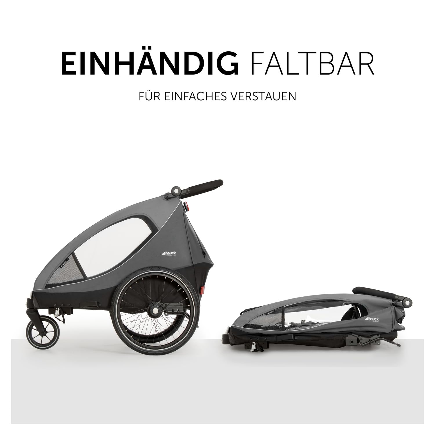 Kinderfahrradanhänger Dryk Duo 2in1 Fahrradanhänger und Buggy für 2 Kinder faltbar mit Deichsel und Sicherheitsfahne