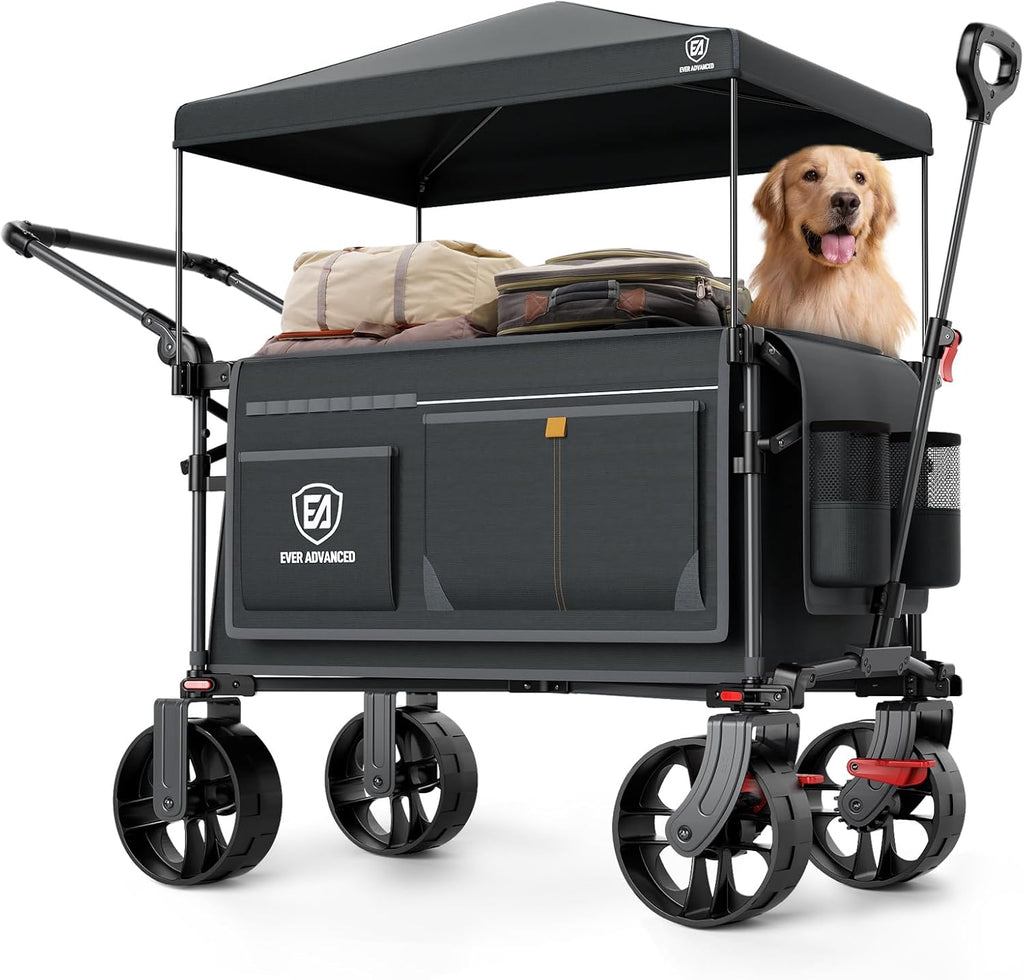 Faltbarer Bollerwagen EA-TR-21830S 225 L bis 150 kg mit Bremse Dach Schiebe- und Ziehgriff 4 Räder