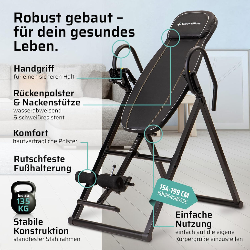 Inversionsbank klappbar Schwerkrafttrainer 4 Inversionswinkel Rückenstrecker bis 135 kg Stahlrahmen schwarz