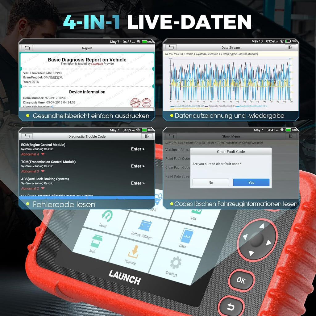 OBD2 Diagnosegerät CRP123X V3.0 4-System Diagnose Scanner EPB DPF Öl SAS BMS VIN 5 Zoll Android 7 1996-2026