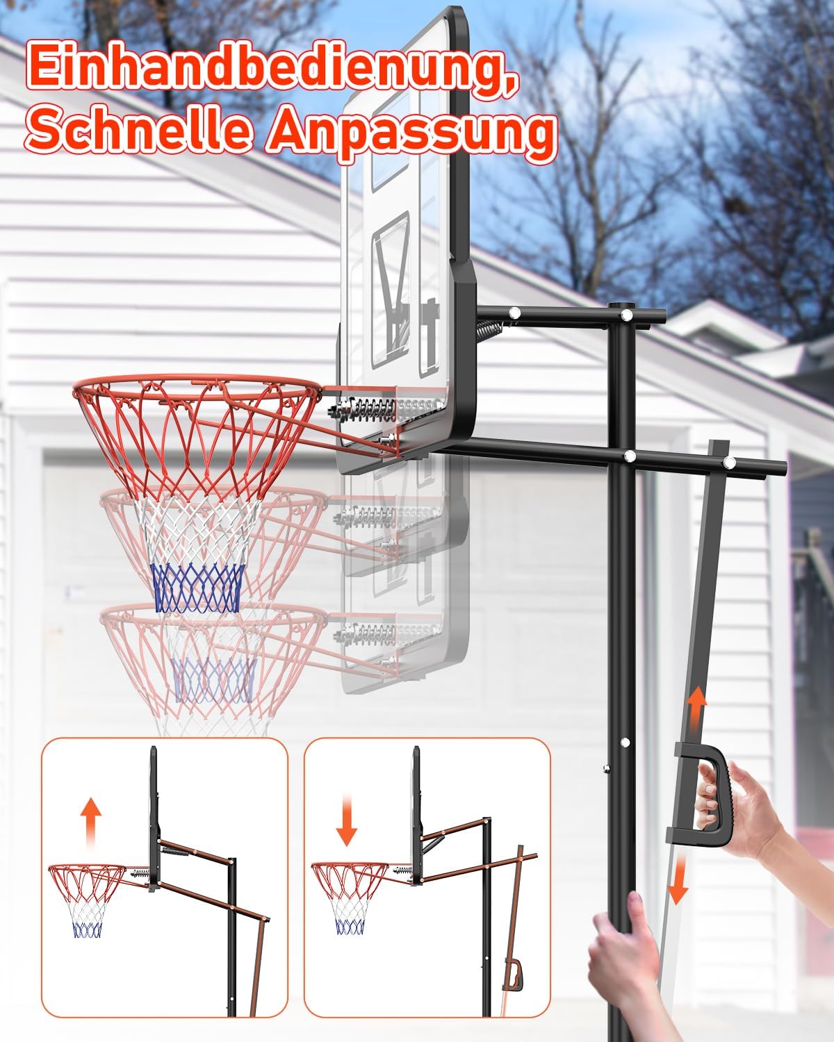 Basketballkorb Outdoor höhenverstellbar 145-305 cm Rückwand 110x75 cm mit Gewichtssack Ständer LM052