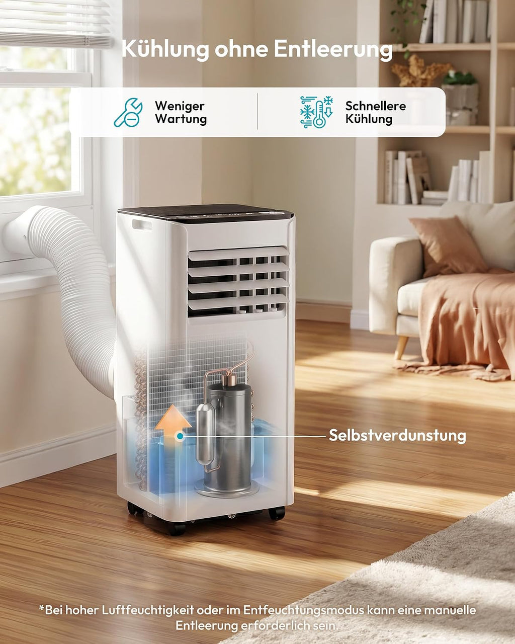 Mobile Klimaanlage 7000 BTU OL-A016FF20N2 Klimagerät mit Abluftschlauch Fenster-Set 4-in-1 24h Timer
