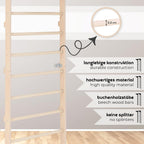 Sprossenwand mit Klimmzugstange 230 cm Holz Kletterleiter Wandmontage mit Gym Ringen und Dip Barren Multifunktionales Fitnessgerät