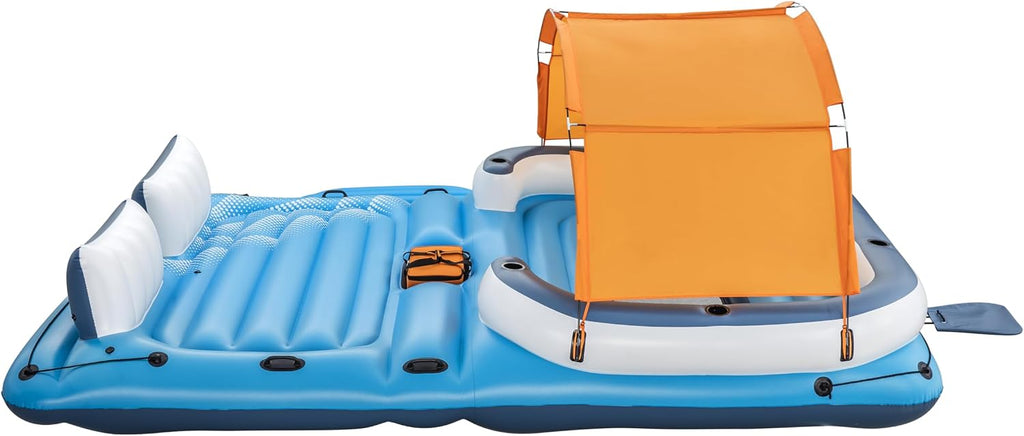 Badeinsel Tropical Breeze 43105 für 6 Personen 389 x 274 cm mit Sonnendach Kühltasche 6 Getränkehaltern und Reparaturflicken