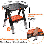 Klappbare Werkbank 2in1 Sägebock 454kg Tragfähigkeit Aluminiumbeine verstellbar 79x63,5x89cm inkl Schraubzwingen