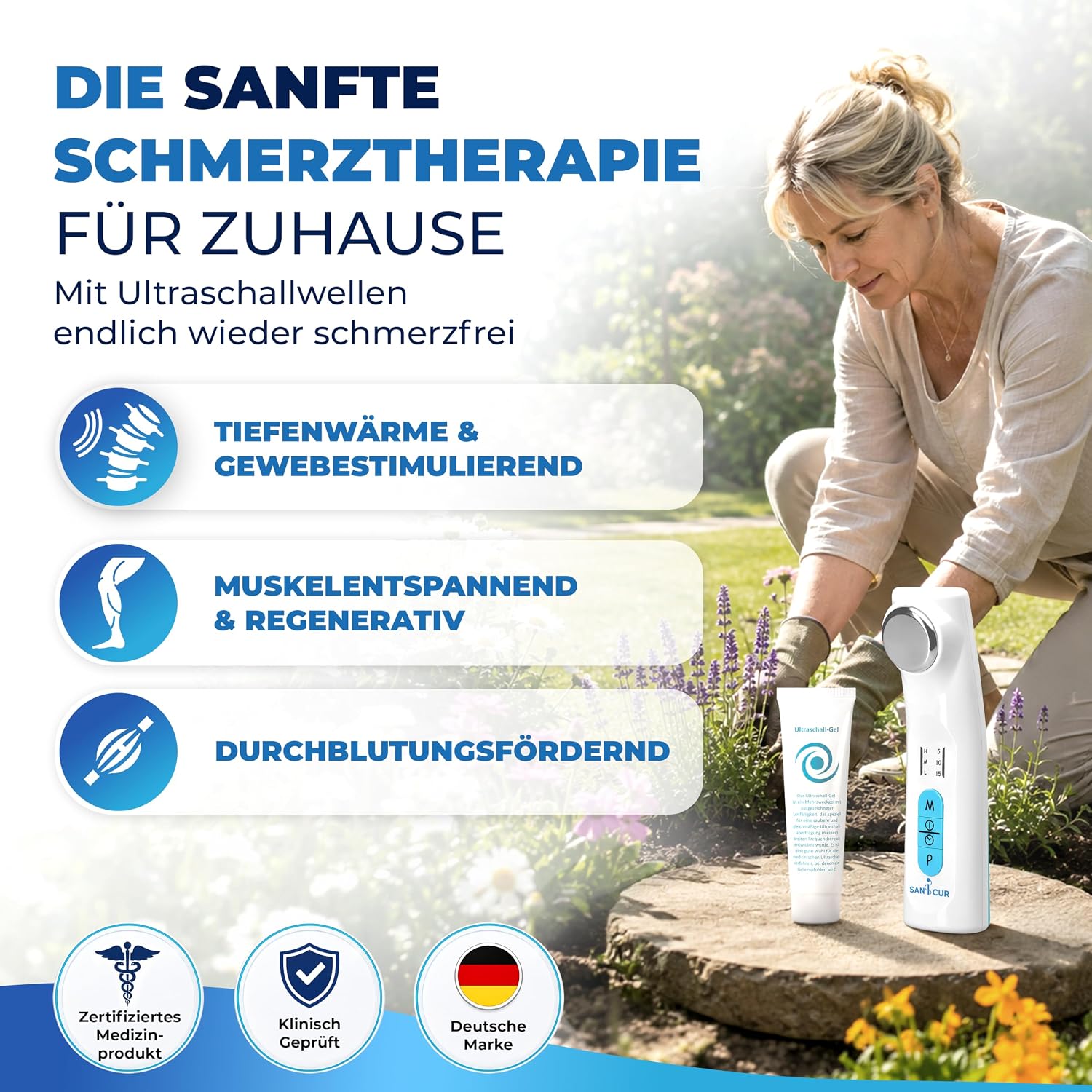 Ultraschalltherapie Gerät 1 MHz mit 3 Intensitätsstufen und Impulsmodus inklusive 150 ml Ultraschallgel