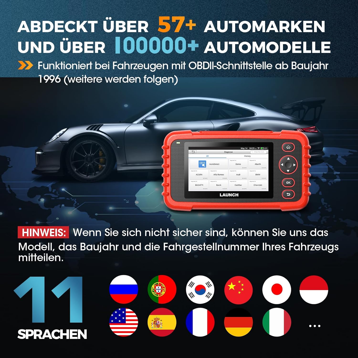 OBD2 Diagnosegerät CRP123X V3.0 4-System Diagnose Scanner EPB DPF Öl SAS BMS VIN 5 Zoll Android 7 1996-2026