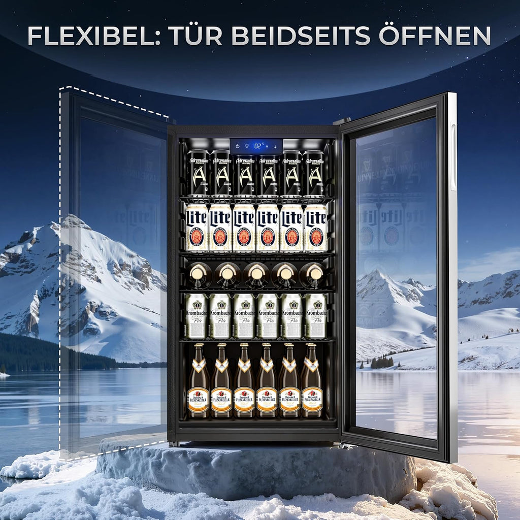 Getränkekühlschrank YC-86 86 L mit LED-Beleuchtung Glastür 4 Ablagen Temperaturregelung ohne Gefrierfach