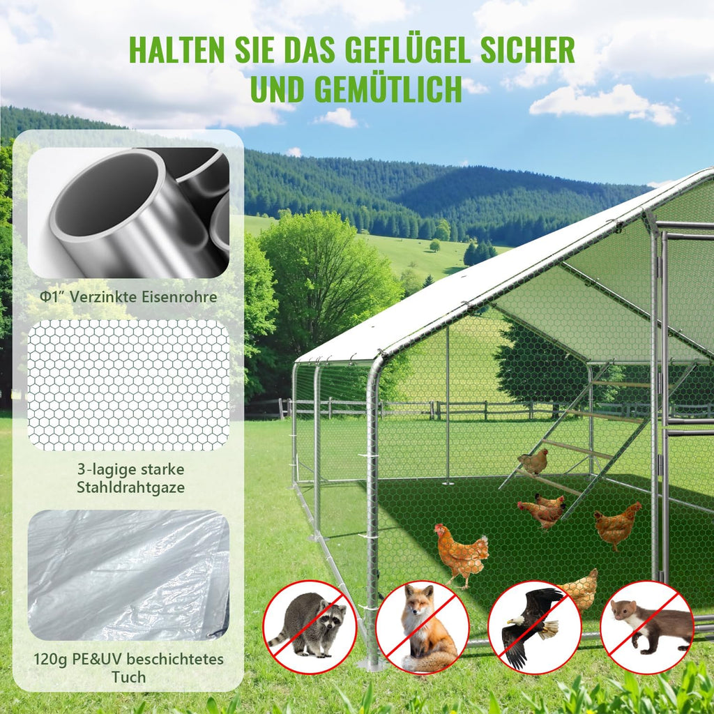 Hühnerstall Metall Freilaufgehege mit Dach CC3X4X2 3x4x2 m wetterfest für 10 bis 20 Hühner Sitzleiter Zubehör
