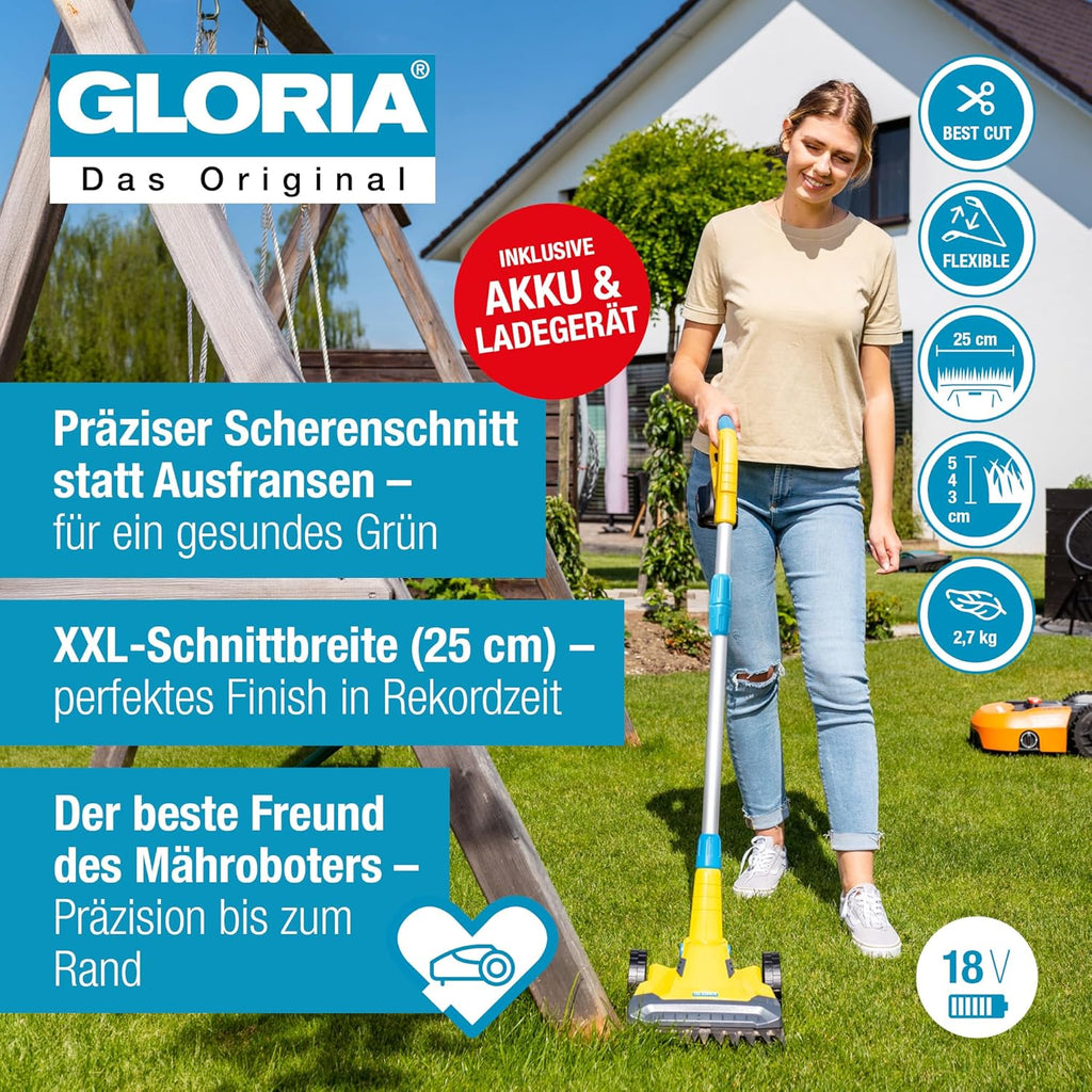 Akkurasentrimmer Kantenschneider FineCut 18V Set 25 cm Schnittbreite inkl Akku Ladegerät für kleine Gärten