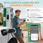 Ladestation Ladegerät 11kW 400V 3-phasig 8-16A Typ 2 7,6m Kabel CEE IP66 App Steuerung mit Wandhalterung