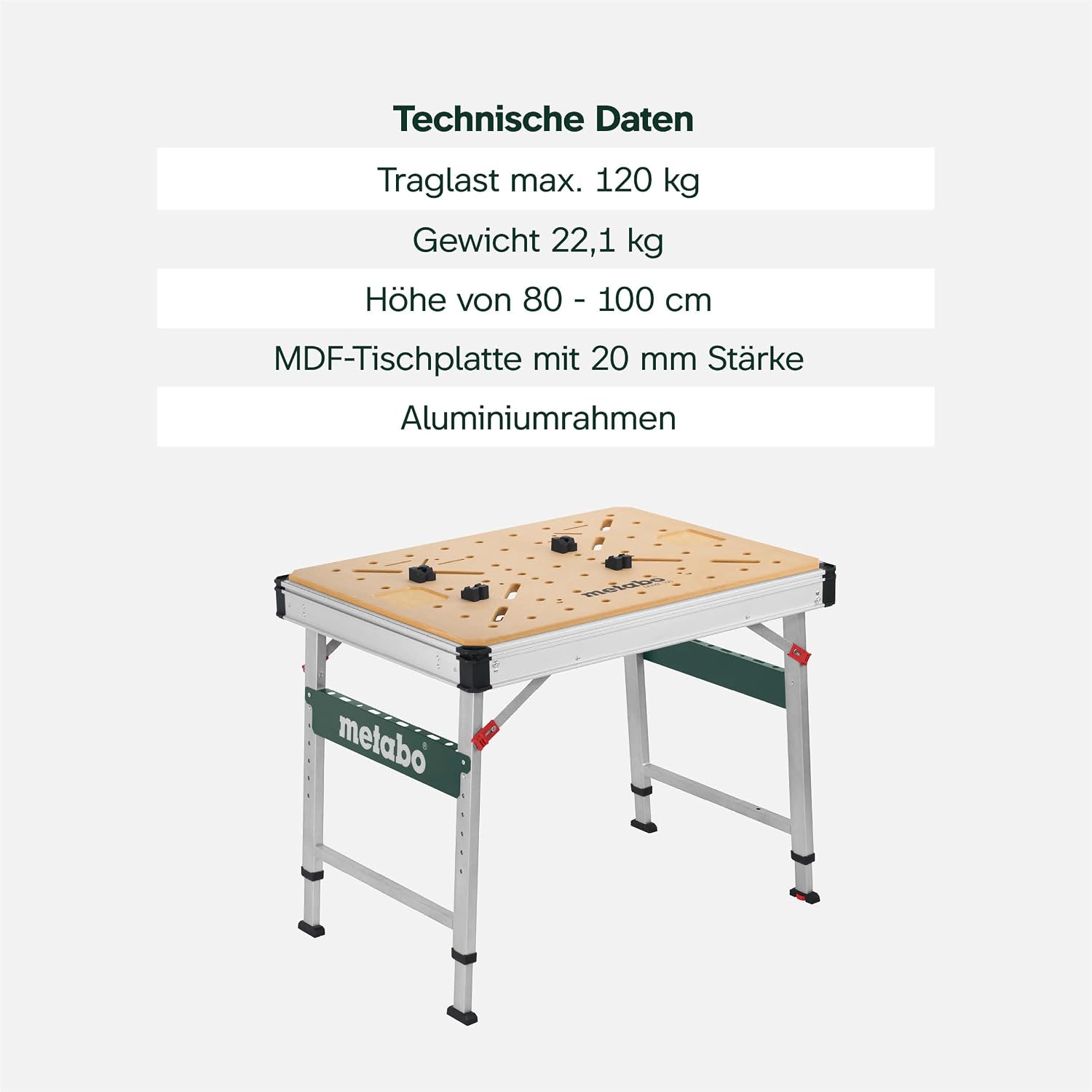Multifunktionstisch MWB 100 Klappbare Werkbank höhenverstellbar 120 kg Traglast inkl Zwingen