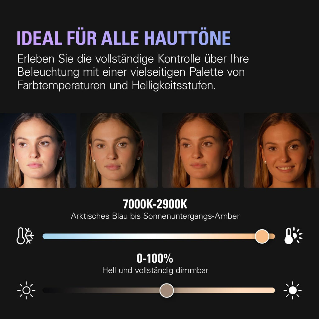 Studiolicht LED Panel 2800 Lumen mit einstellbarer Farbtemperatur 2900-7000K App Steuerung Tischklemme für Streaming und Videokonferenzen
