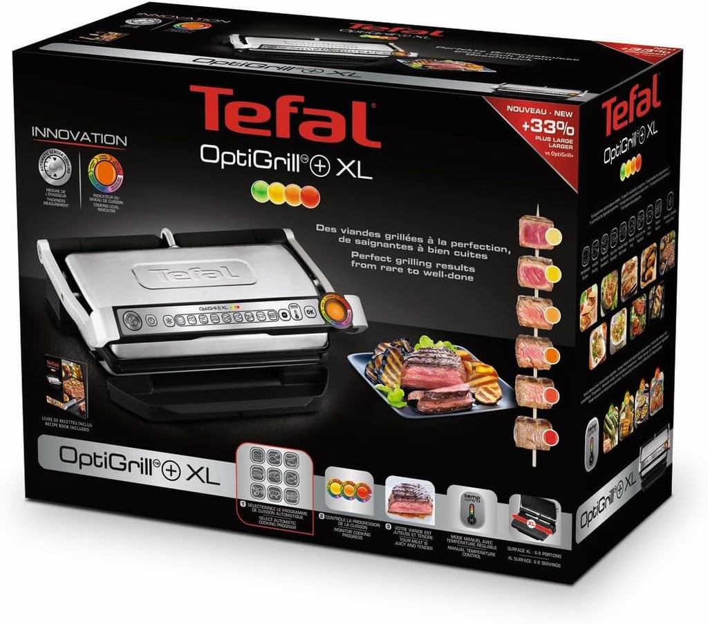 Kontaktgrill OptiGrill+ XL GC722D16 2000W mit 9 Grillprogrammen manueller Modus abnehmbaren Grillplatten und Garstufenanzeige