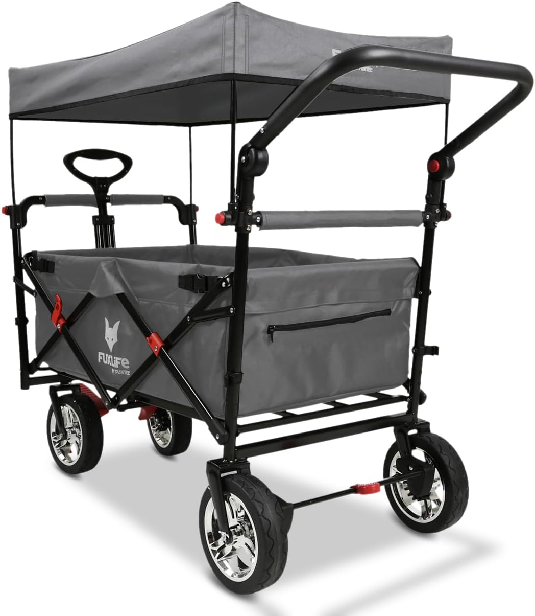 Faltbarer Bollerwagen FX-CT700 klappbarer Handwagen mit Bremsen gepolstertem Sitzbereich höhenverstellbarem Griff und 75 kg Traglast