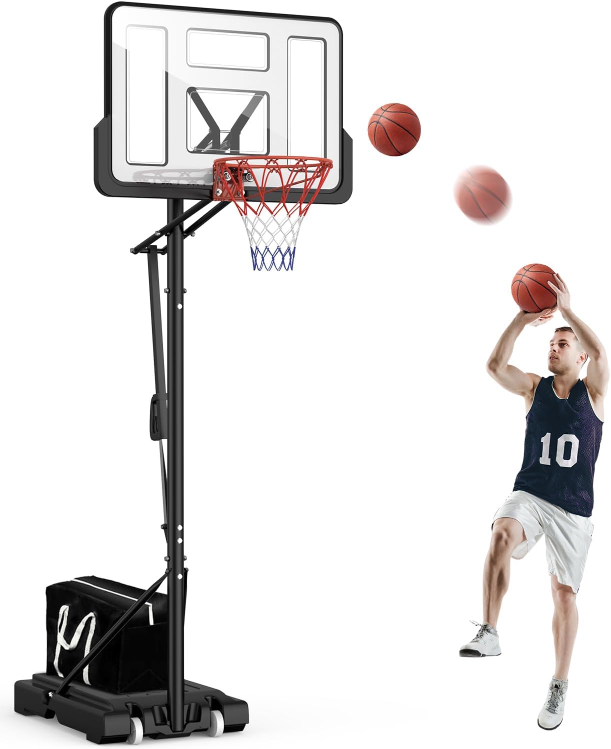 Basketballkorb Outdoor höhenverstellbar 145-305 cm Rückwand 110x75 cm mit Gewichtssack Ständer LM052
