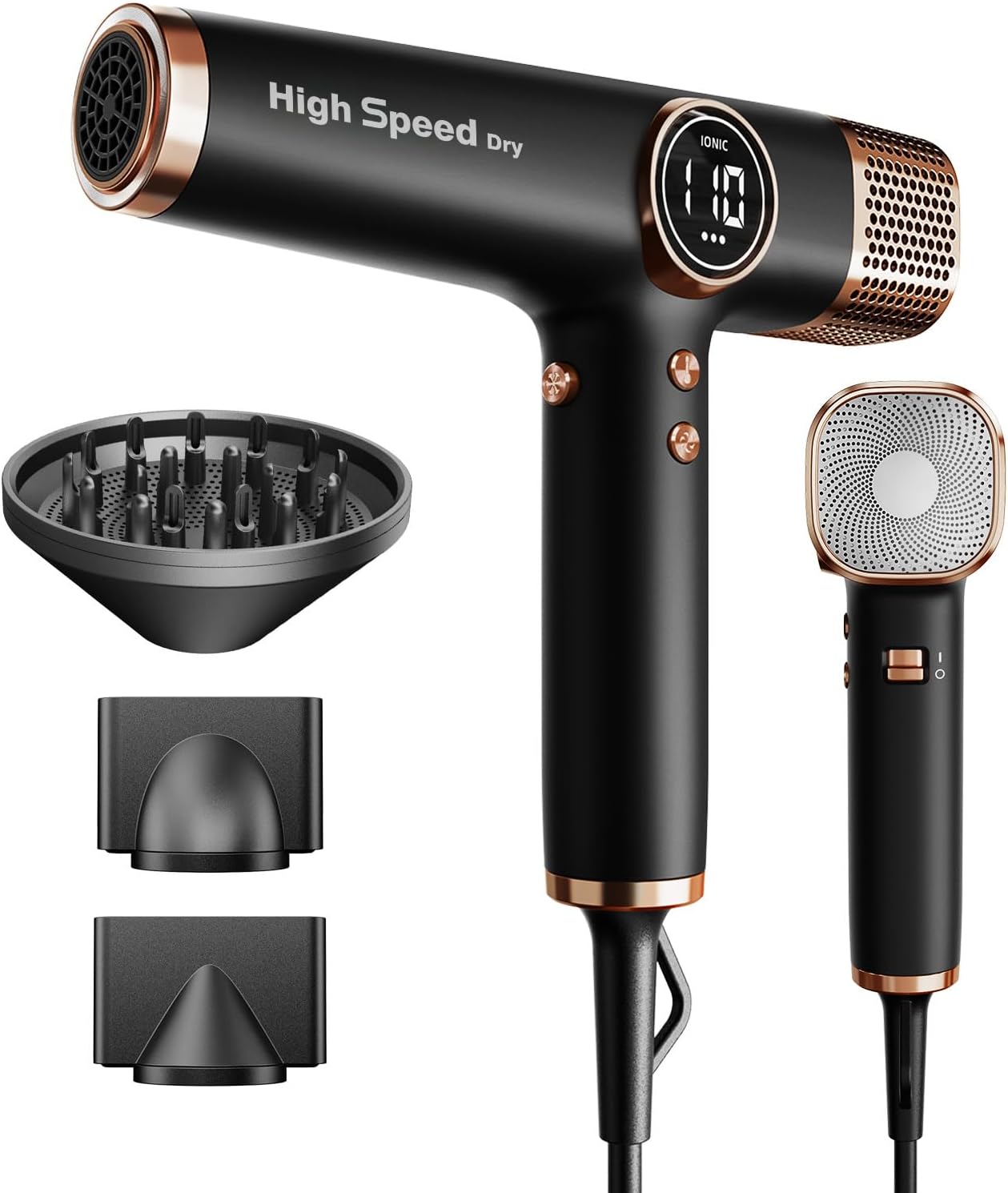 Haartrockner 110000 RPM bürstenloser Motor 200 Millionen Ionen LED Anzeige 3 Magnetdüsen 1700W schnelles Trocknen leicht leise