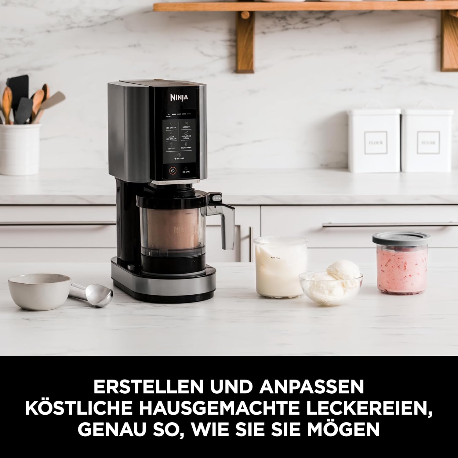 Eismaschine Dessertmaschine NC302EU mit 1,4L Behälter 7 Programmen für Eiscreme Gelato Sorbet Smoothie Bowl und Milchshakes