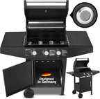 Gasgrill Grillwagen Louisiana 3 Brenner 8,1 kW mit Deckel Thermometer Warmhalterost Grillrost und Abdeckplane