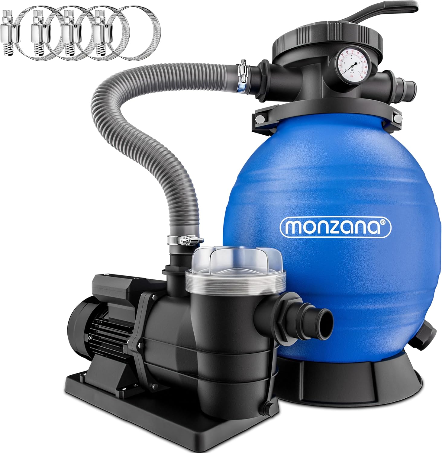 Sandfilteranlage SF96K 9600 l/h 400 W bis 30000 L Pool 7-Wege Ventil selbstansaugend Ø32-38 mm Adapter Poolfilterpumpe