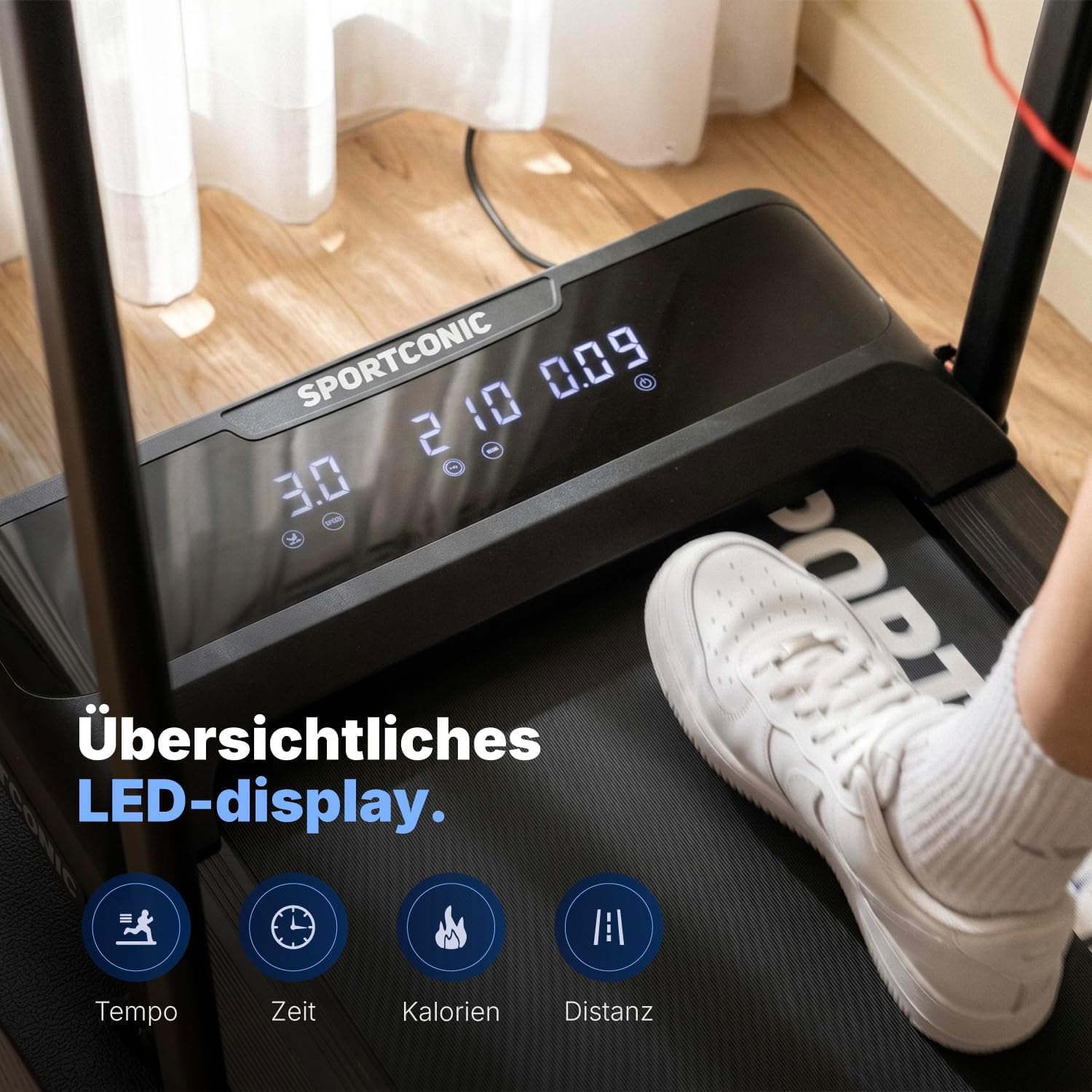 Laufband für Zuhause mit Steigung P106FA Walking Pad 1-12 km/h 9% Neigung LED Display Tablet Halterung