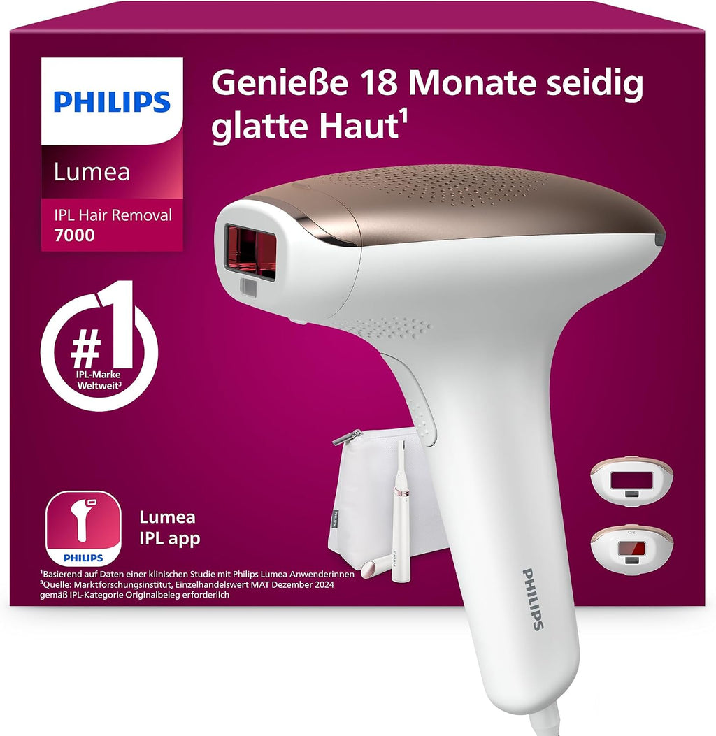 IPL Haarentfernungsgerät 7000 Series BRI921/00 IPL Gerät zur Haarentfernung mit 2 Aufsätzen für Körper und Gesicht für Zuhause
