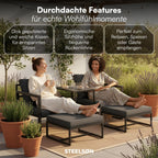5-teiliges Gartenmöbel Set Asteri Sitzgruppe für 2-4 Personen 2 Sessel 2 Hocker 1 Tisch Metallgestell wetterfest mit Sitzpolstern