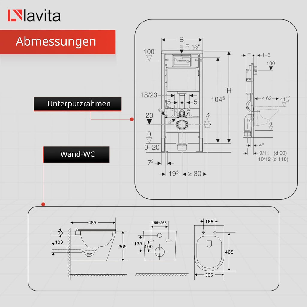 Vorwandelement WC Komplettset Dalia DALIA Wand Tiefspül WC spülrandlos Tornado Spülsystem Softclose Sitz Delta 25 112 cm Weiß