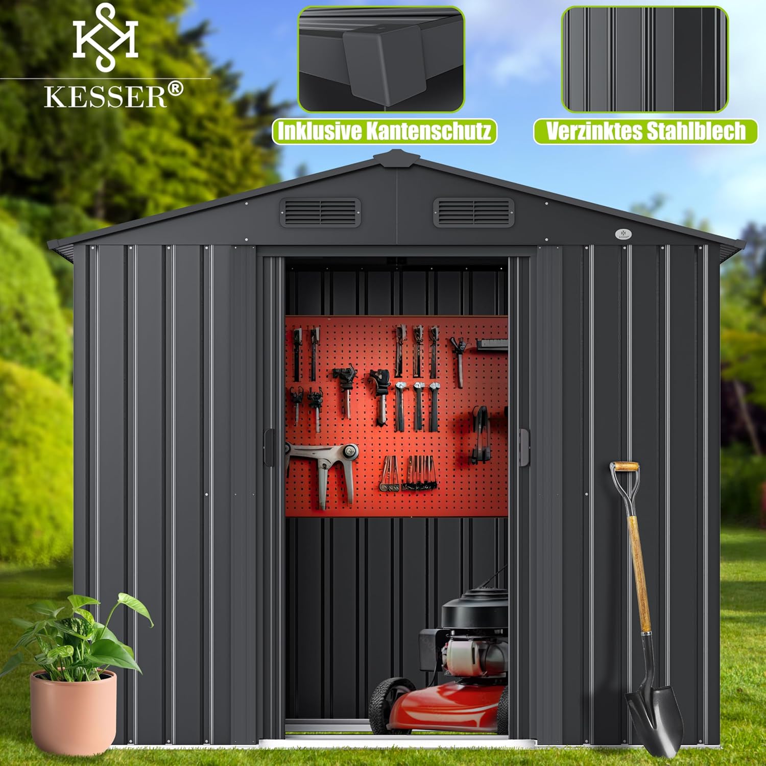 Metall Gerätehaus Garten 195x131x186cm 4.2m³ Schiebetür mit Fundamentrahmen Anthrazit
