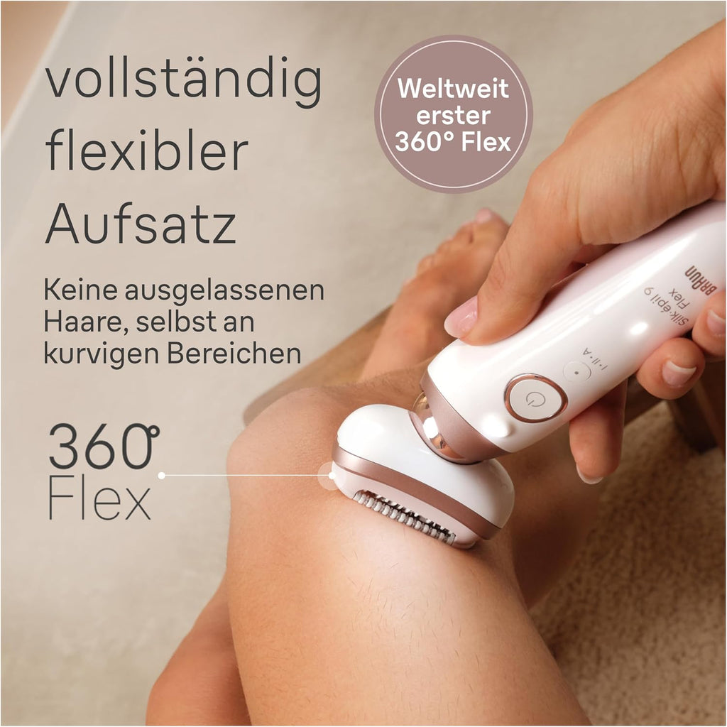 Damen Epilierer Silk-épil 9 Flex 360° flexibler Kopf Wet&Dry Haarentferner mit Rasieraufsatz Trimmeraufsatz Modell 9-041
