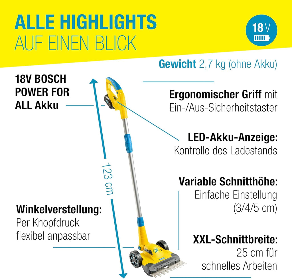 Akkurasentrimmer Kantenschneider FineCut 18V Set 25 cm Schnittbreite inkl Akku Ladegerät für kleine Gärten