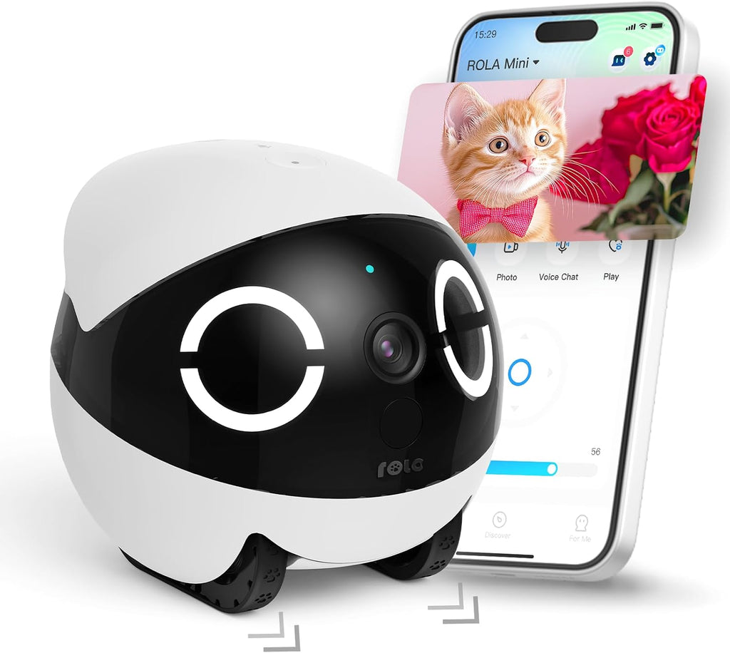 Haustierkamera Roboter ROLA Mini 2K QHD mit Nachtsicht Bewegungserkennung 25 Tage Akku automatische Aufrichtung