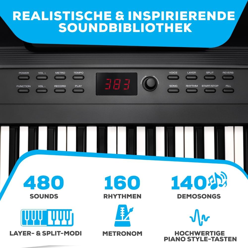 Digital Piano Keyboard 88 Tasten RECITALPLAY mit 480 Sounds USB-MIDI Lautsprechern und Zubehör Set
