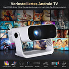 Mini Beamer Android 14 Heimkino Projektor 1080P 4K Dekodierung WiFi6 BT5.2 Automatische Trapezkorrektur für Smartphone HDMI PC