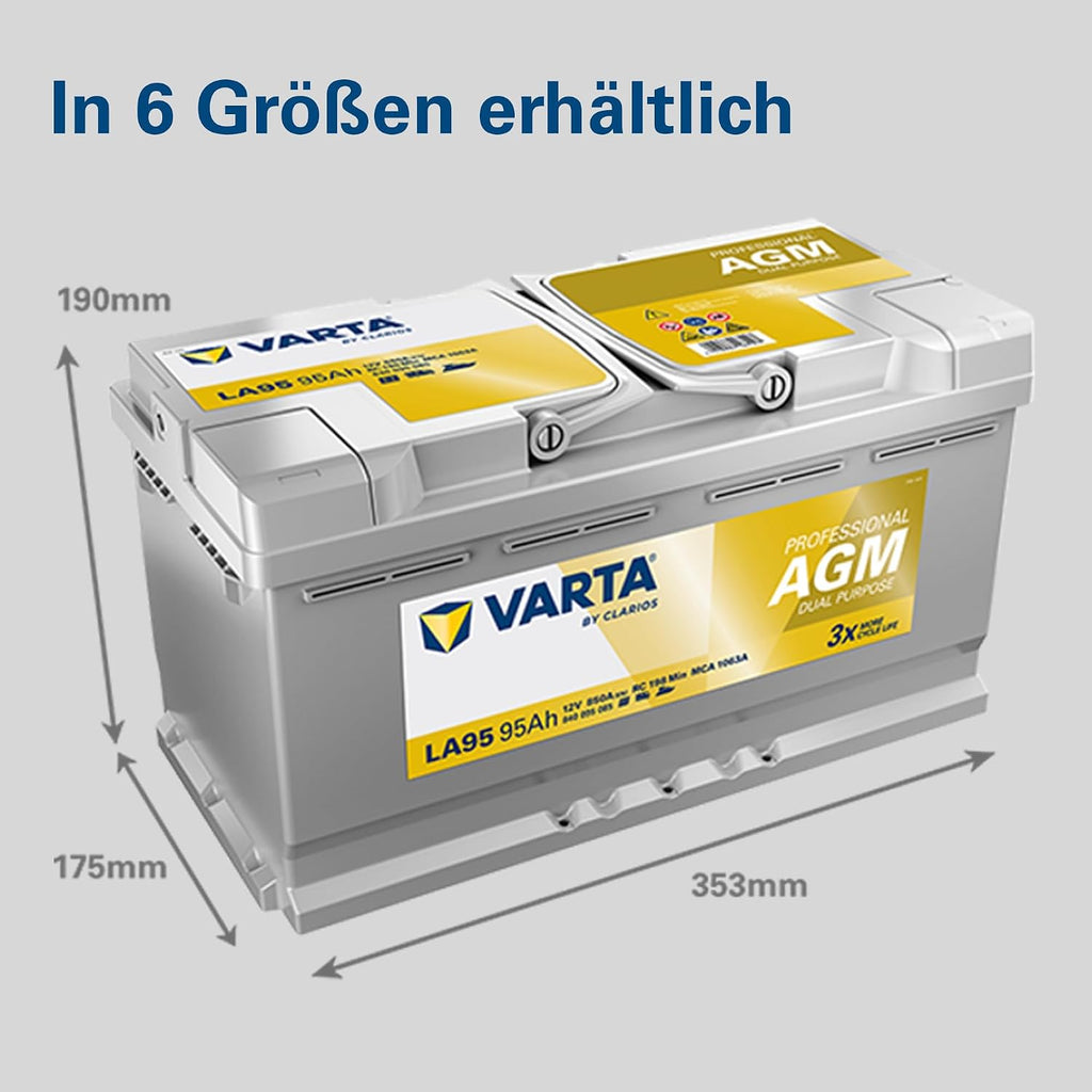 AGM Versorgungsbatterie LA95 12V 95Ah 850A Dual Purpose Batterie für Wohnmobil Wohnwagen und Boote