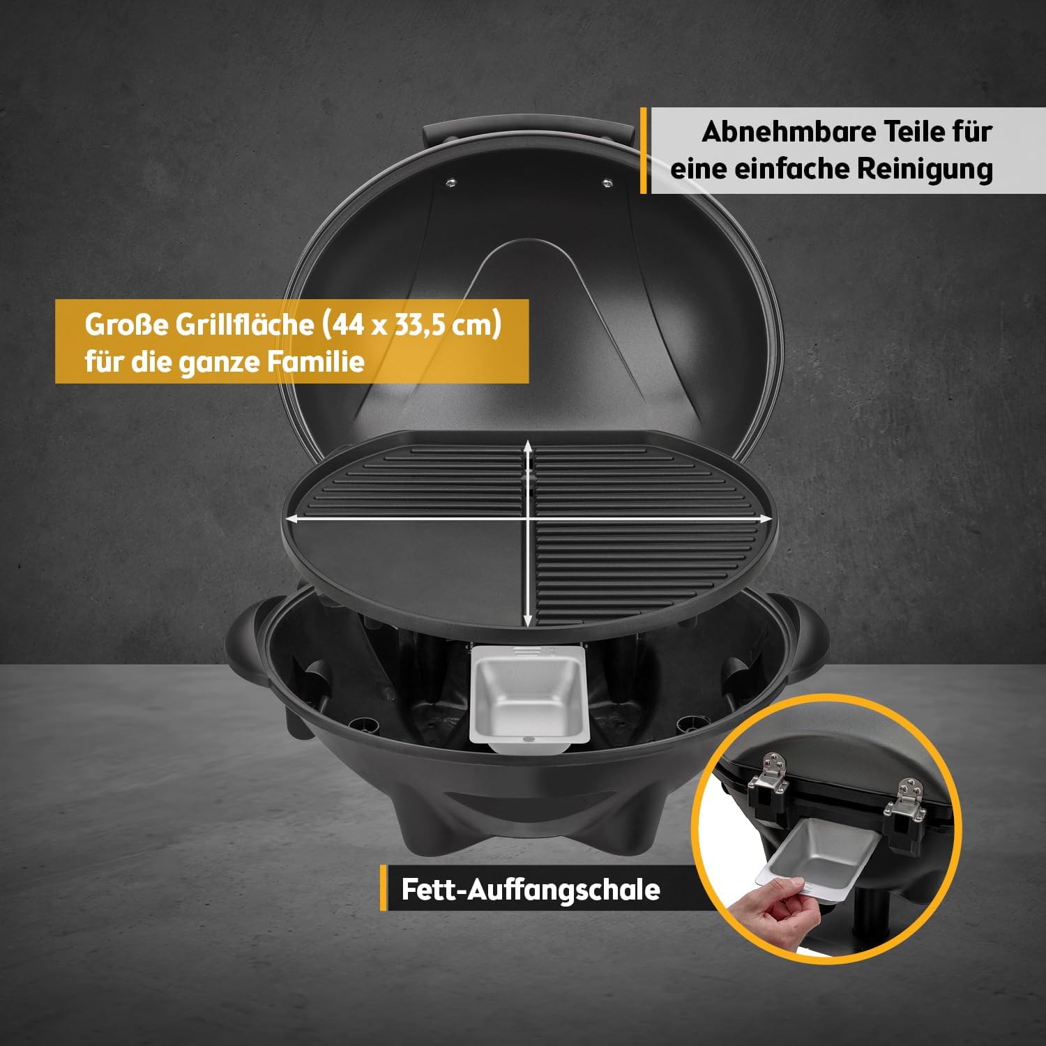 Elektrogrill 2 in 1 Tischgrill und Standgrill 2400W mit Deckel Thermometer Tropfschale und Rollwagen