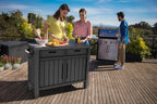 Outdoor Grilltisch Beistelltisch 22634 mit 2 Schubladen Holzoptik Kunstharz Stauraum 124 cm für Garten und Grillbereich