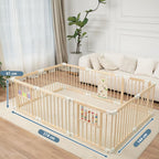 Baby Laufstall faltbares Holz Laufgitter 214 x 141 x 61 cm Spiel- und Sicherheitsbereich für Kleinkinder