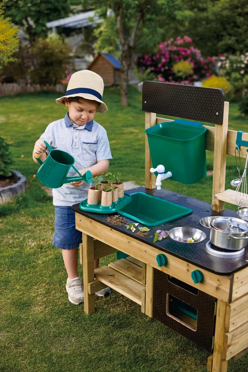 Outdoor Spielküche mit Zubehör aus Holz und Kunststoff E3193 für Kinder ab 3 Jahren wetterfest Garten Rollenspiel Küche