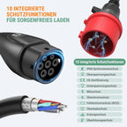 Ladestation Ladegerät 11kW 400V 3-phasig 8-16A Typ 2 7,6m Kabel CEE IP66 App Steuerung mit Wandhalterung