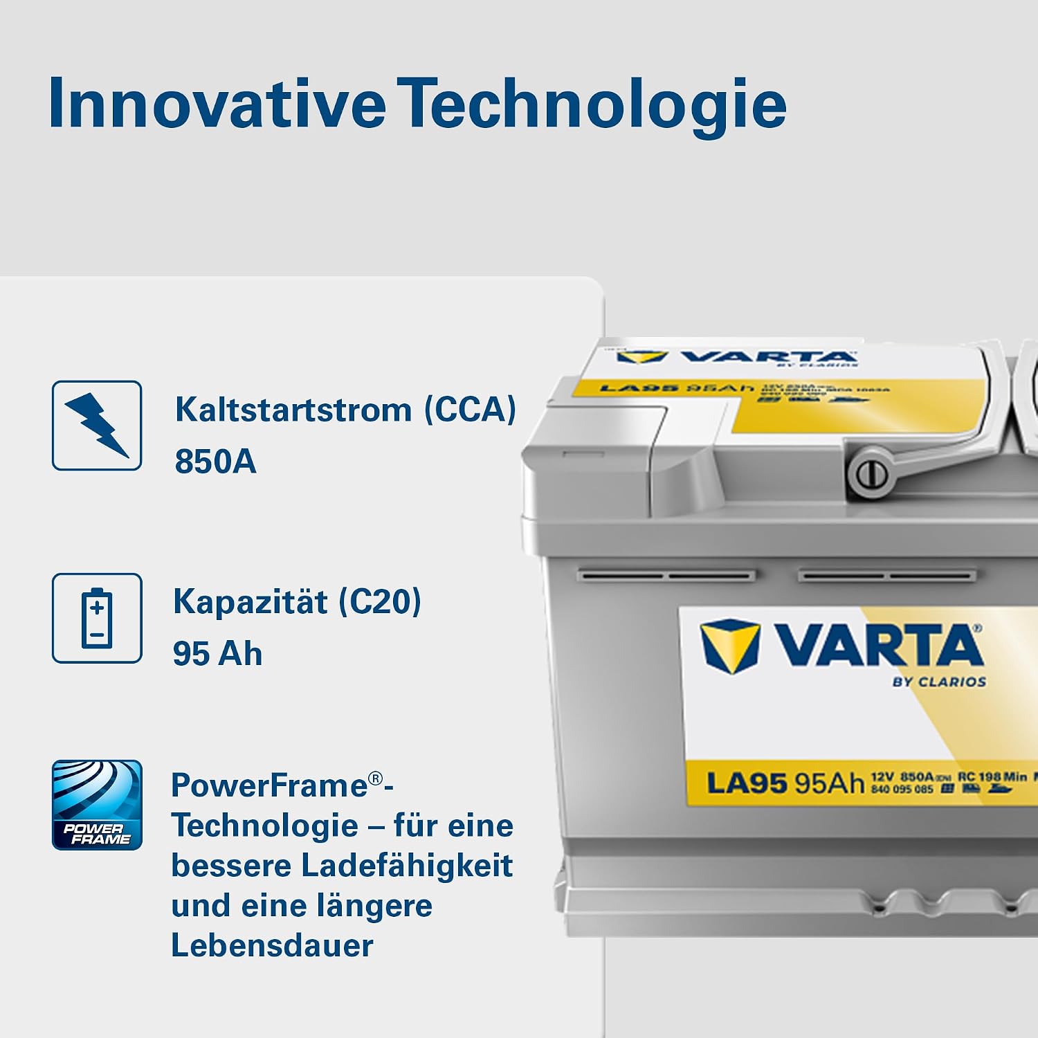 AGM Versorgungsbatterie LA95 12V 95Ah 850A Dual Purpose Batterie für Wohnmobil Wohnwagen und Boote