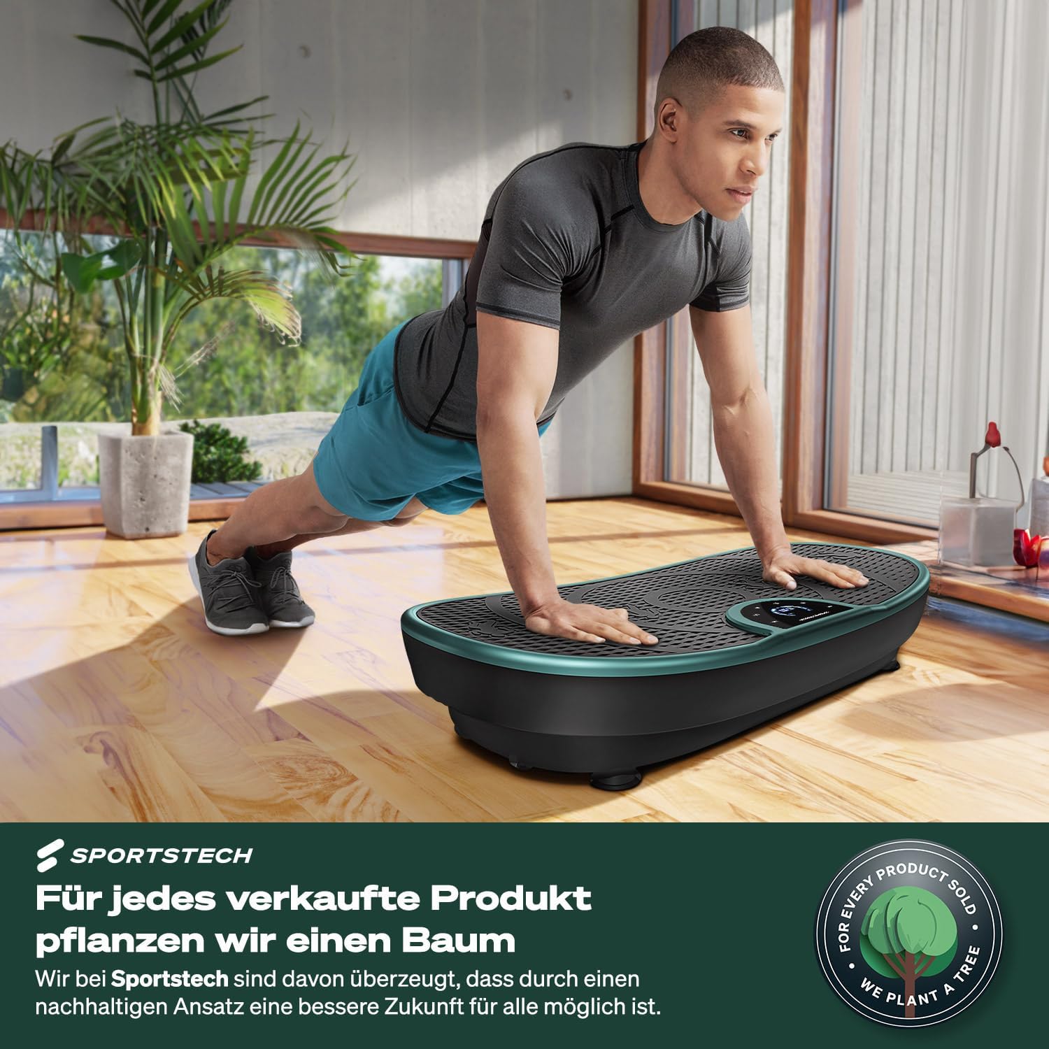 Vibrationsplatte VP250 Ganzkörpertraining mit 200 W 180 Stufen Bluetooth Lautsprecher Fernbedienung und Trainingsbändern