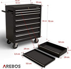 Werkstattwagen mit 7 Schubladen AR-HE-WW7S Werkzeugwagen aus Stahl 70 x 33 x 78 cm mit Zentralverriegelung und 2 Schlüsseln