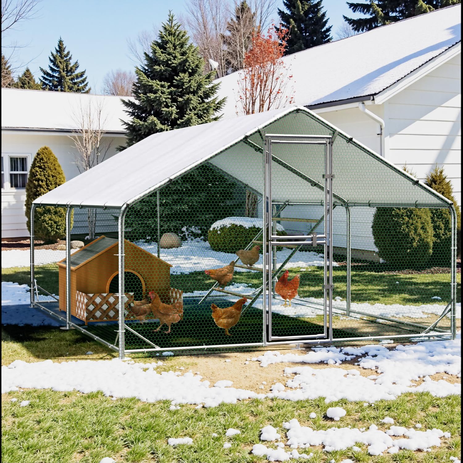 Hühnerstall Metall Freilaufgehege mit Dach CC3X4X2 3x4x2 m wetterfest für 10 bis 20 Hühner Sitzleiter Zubehör