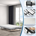 Klappbett 90x200cm Gästebett mit 13cm Schaumstoffmatratze Metallrahmen 200kg Belastbarkeit mit Rollen