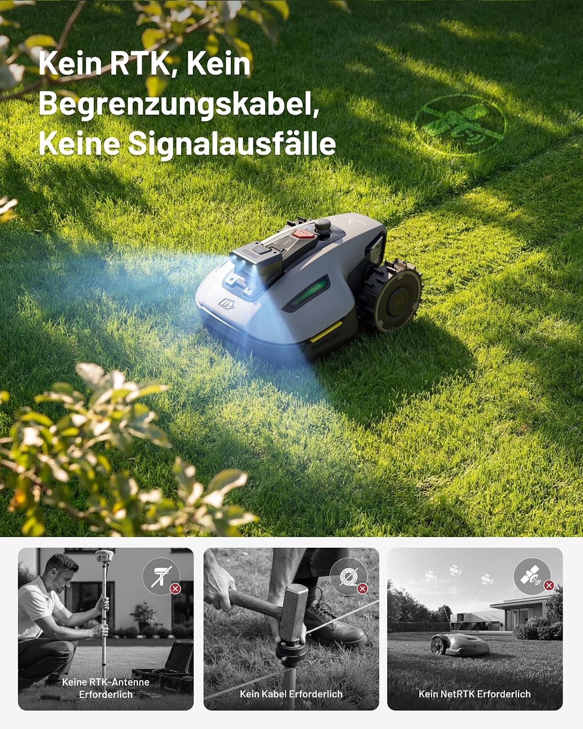 Mähroboter ohne Begrenzungskabel YUKA mini 2 500 KI Navigation automatische Mehrzonen Kartierung 500 m² Rasenpflege 45% Steigung