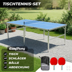 Tischtennisplatte EASYPONG klappbar 182x91 cm mit 2 Schlägern und 4 Bällen für Indoor Nutzung