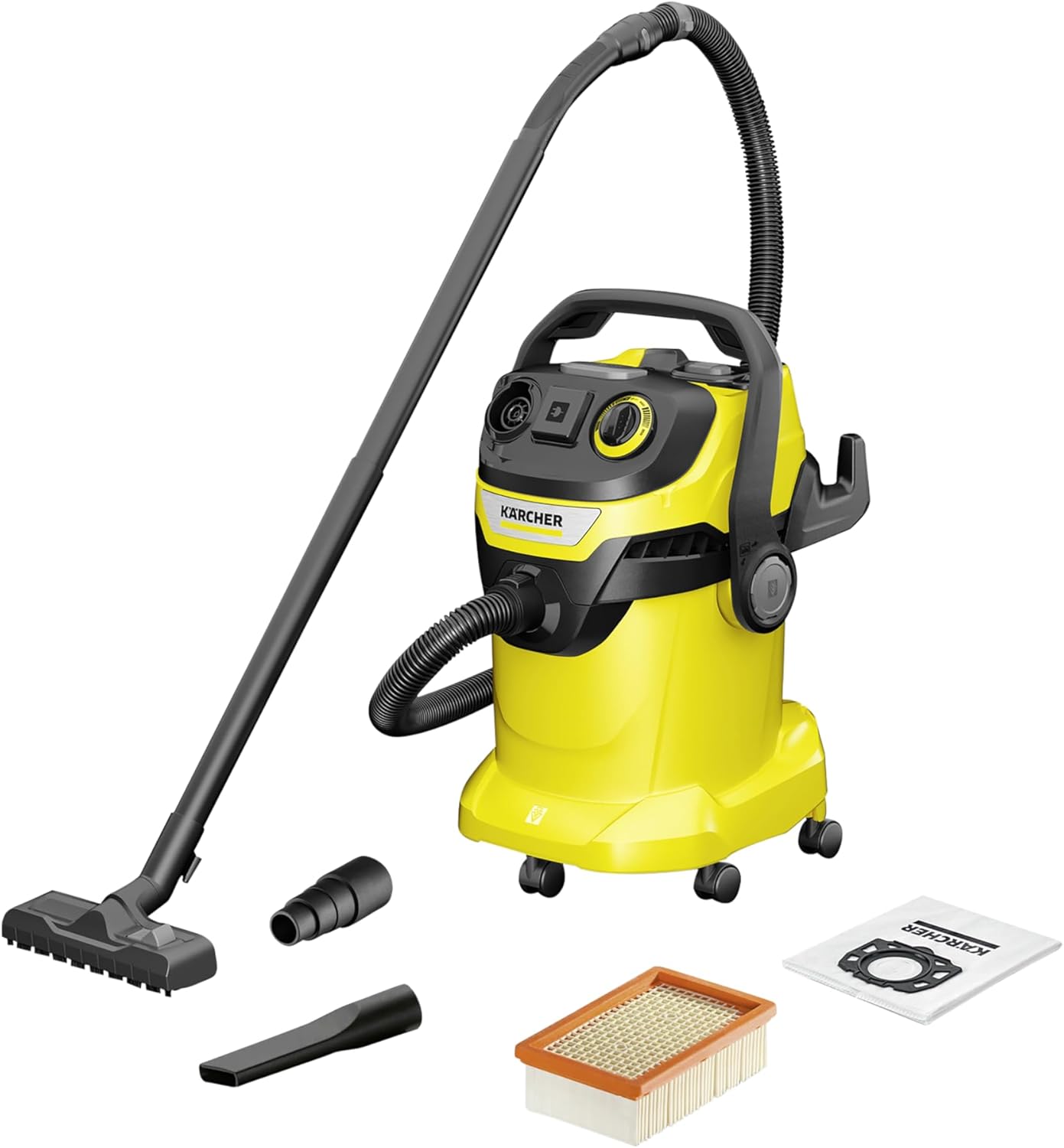 Nass Trockensauger WD 5 P V-25/5/22 1100 W mit 25 l Behälter Flachfaltenfilter Filterbeutel und Elektrowerkzeug Steckdose