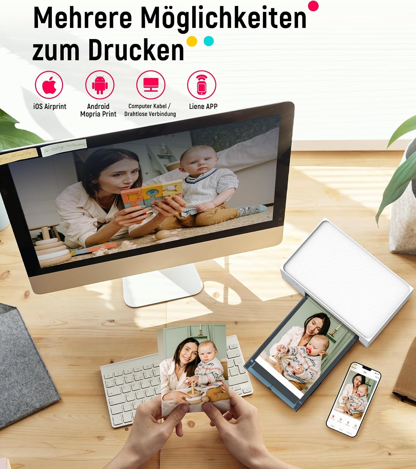 Fotodrucker DHP513 10x15 cm Farbsublimationsdrucker mit WLAN USB 300 DPI für Smartphone PC inklusive 100 Blatt Fotopapier